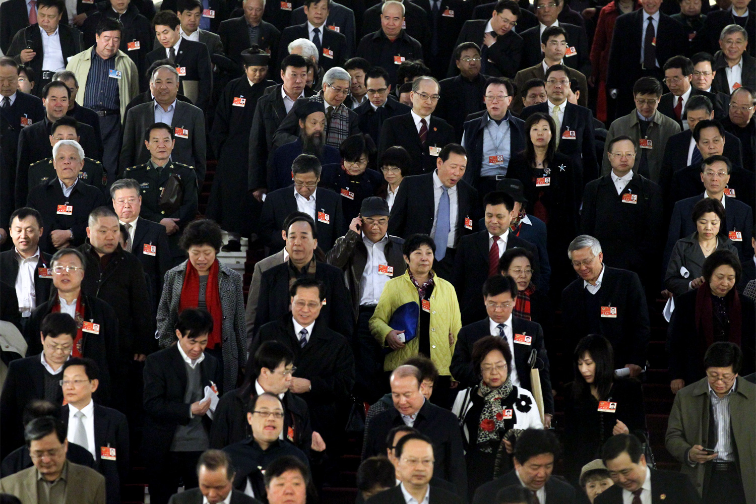 Deputies file out during a break in meetings inside the Great Hall, March 11, 2011.