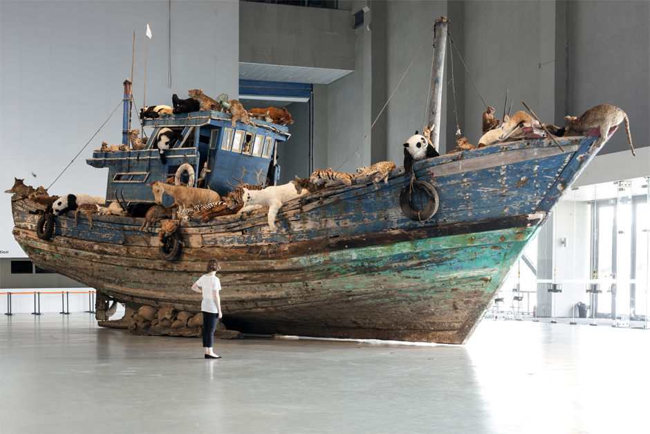 An installation view of “The Ninth Wave,” at the Power Station of Art gallery in Shanghai, 2014. (Photo by Zhang Feiyu, courtesy Cai Studio)