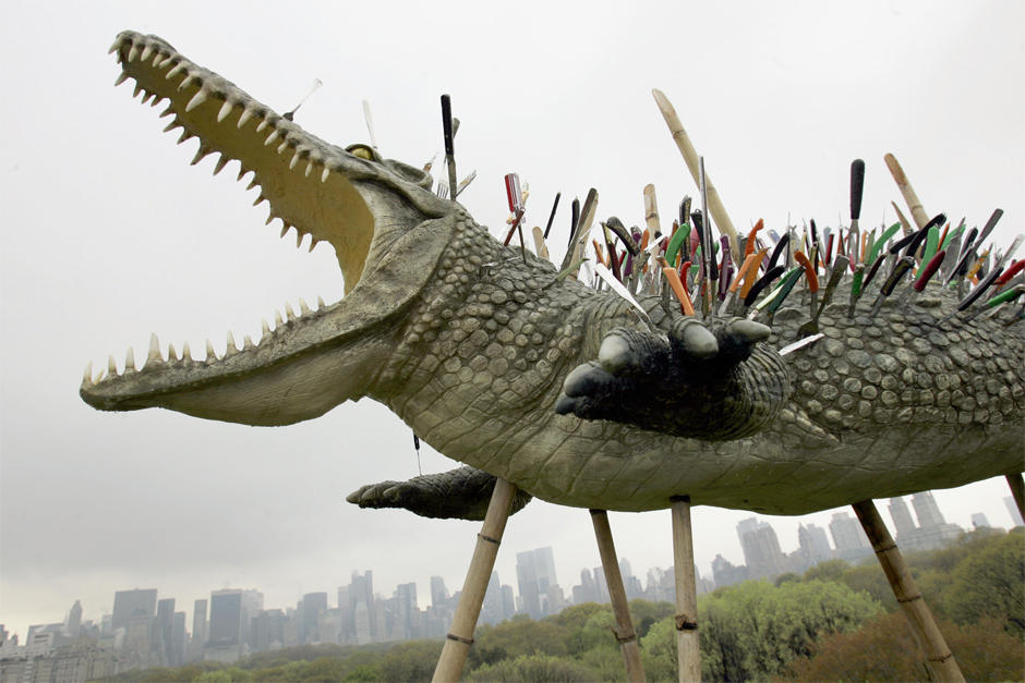 A sculpture titled “Move Along, Nothing To See Here” by Cai, on display at the roof garden at the Metropolitan Museum of Art, April 24, 2006. The exhibit was called “Cai Guo-Qiang on the Roof: Transparent Monument.” (Photo by Timothy A. Clary/AFP/Getty Images)