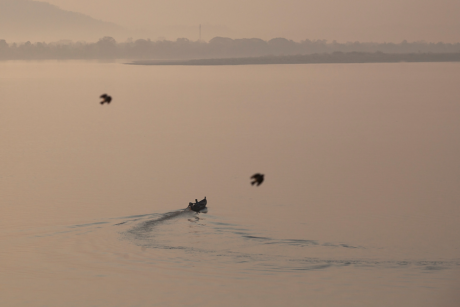 The Irrawaddy River as the morning sun breaks over Myitkyina.