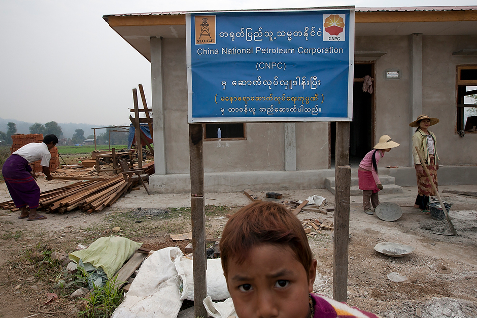 A sign near the Ban Nay Village, outside the town of Hsi Paw in Shan State, announces China National Petroleum Corporation’s presence.